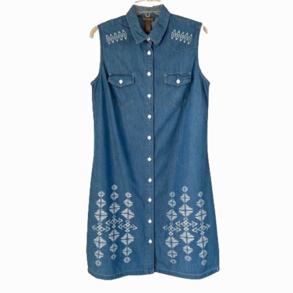 Bit & Bridle Western Sleeveless Boho Chambray Pocketed Jean Denim Dress Size M - Picture 1 of 11